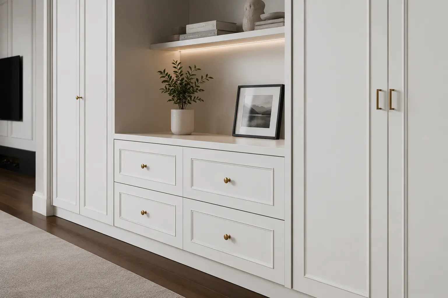 Furniture custom dengan finishing cat duco premium berwarna putih matte