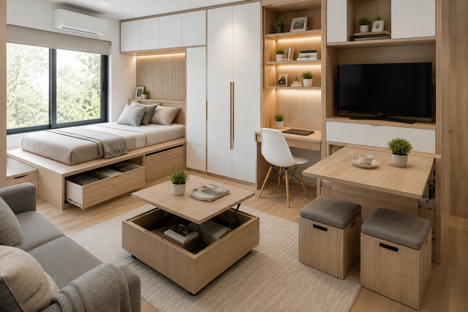 Furniture multifungsi modern untuk rumah mungil minimalis