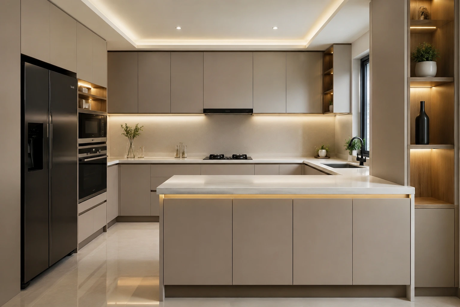 Kitchen set custom dengan finishing HPL rapi dan modern.