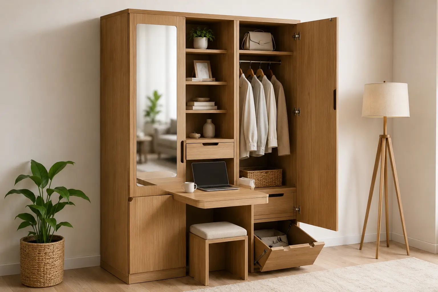 Lemari Multifungsi dengan Storage Tersembunyi