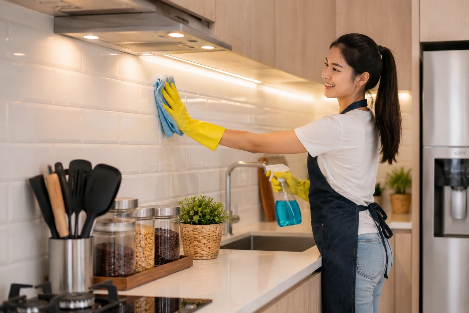 Membersihkan dapur rumah agar tetap bersih dan higienis