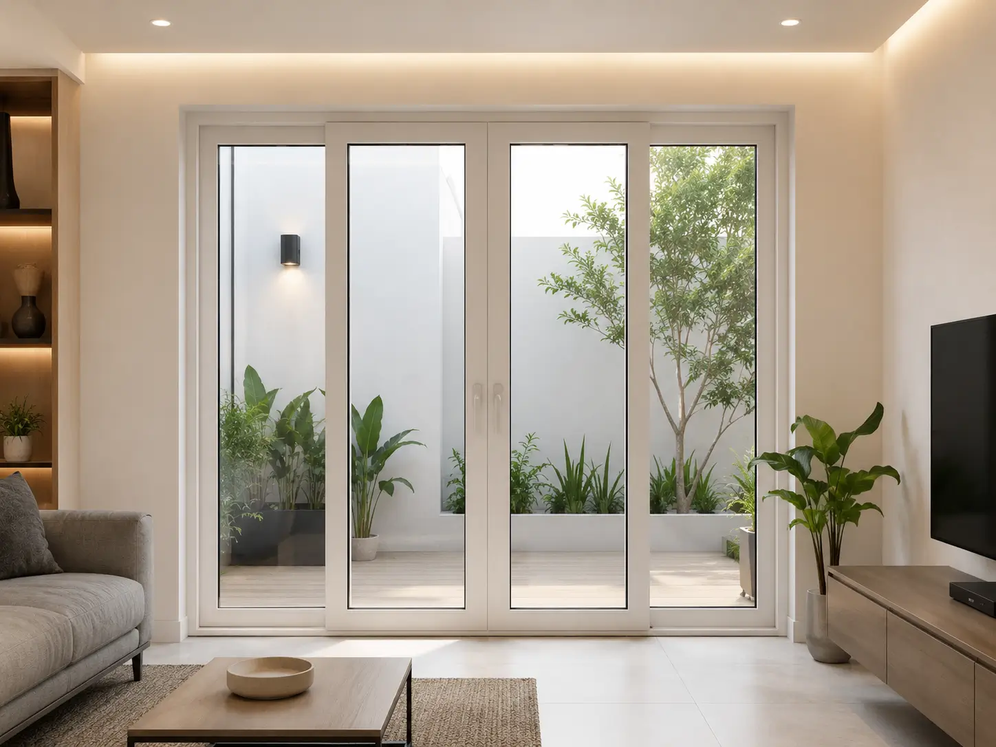 Sliding door uPVC modern untuk ruang keluarga minimalis
