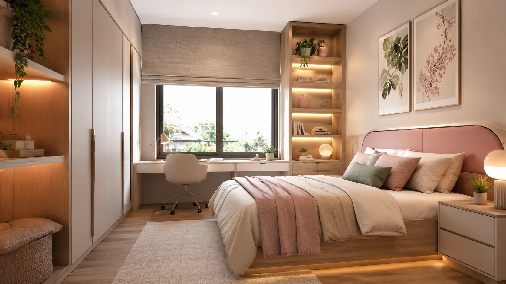 Desain kamar remaja perempuan yang modern