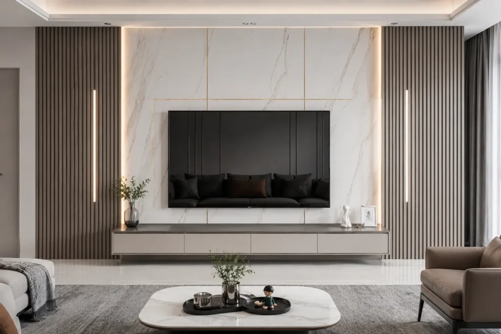 Dinding PVC Ruang Tamu untuk Interior Modern