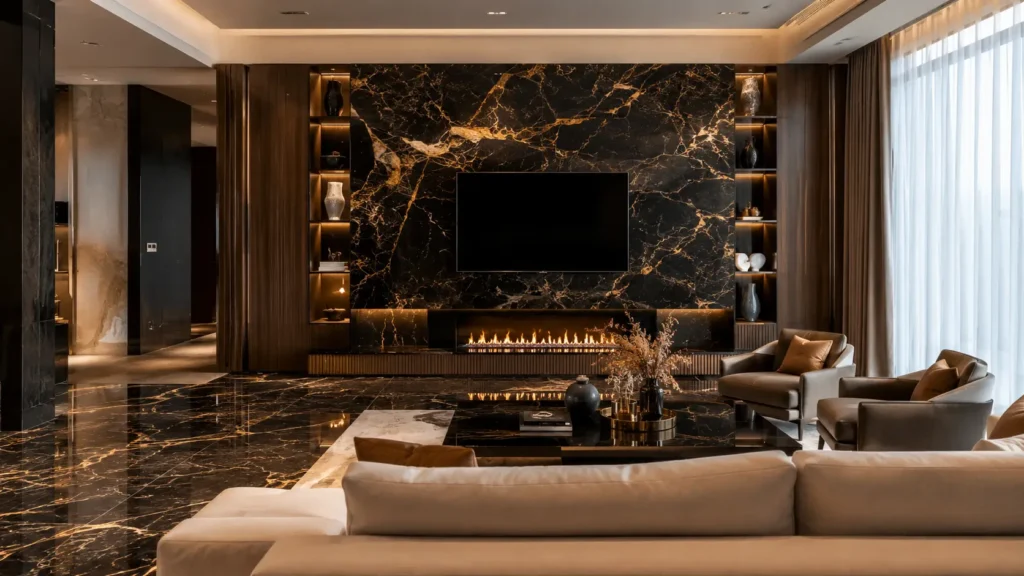 Granit Hitam Motif Emas untuk Interior Mewah dan Elegan
