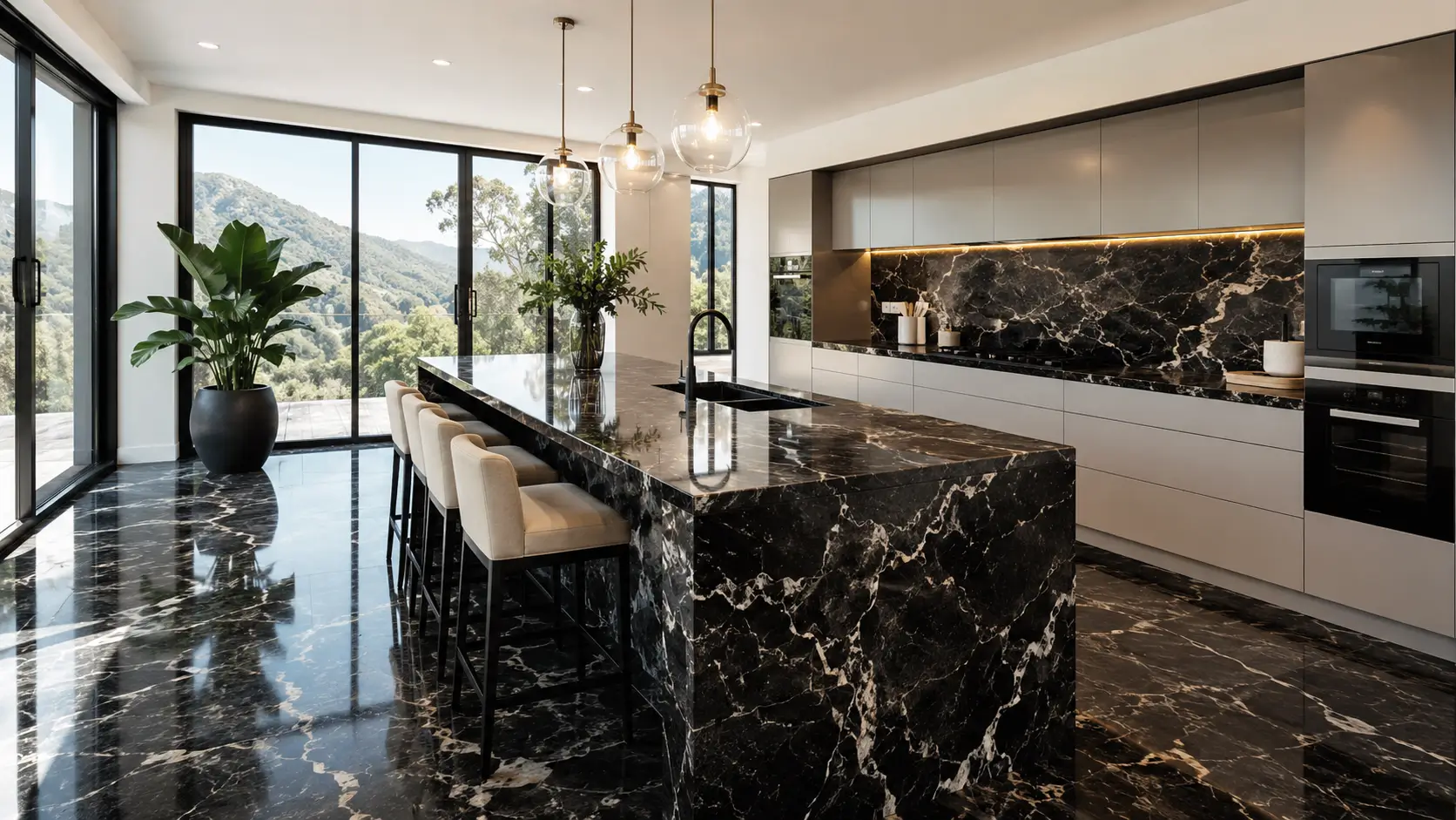 Granit Hitam Motif di Dapur Modern
