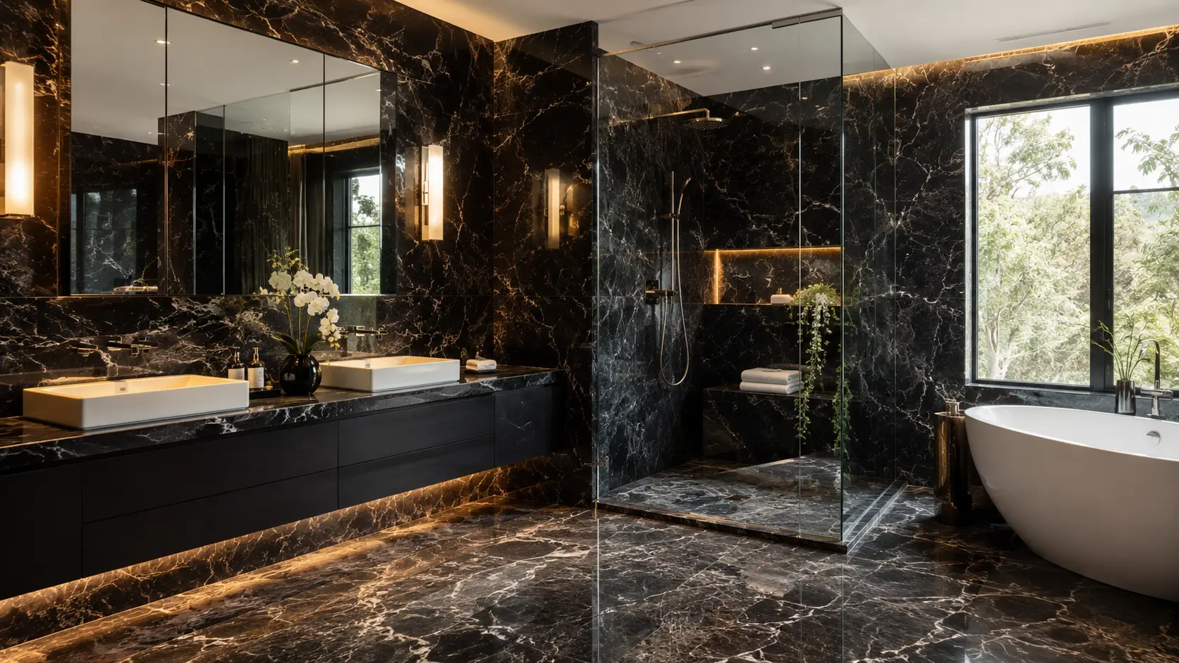 Granit Hitam Motif untuk Kamar Mandi Elegan
