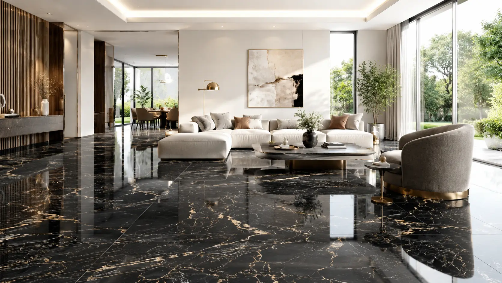 Granit Hitam Motif untuk Ruang Tamu
