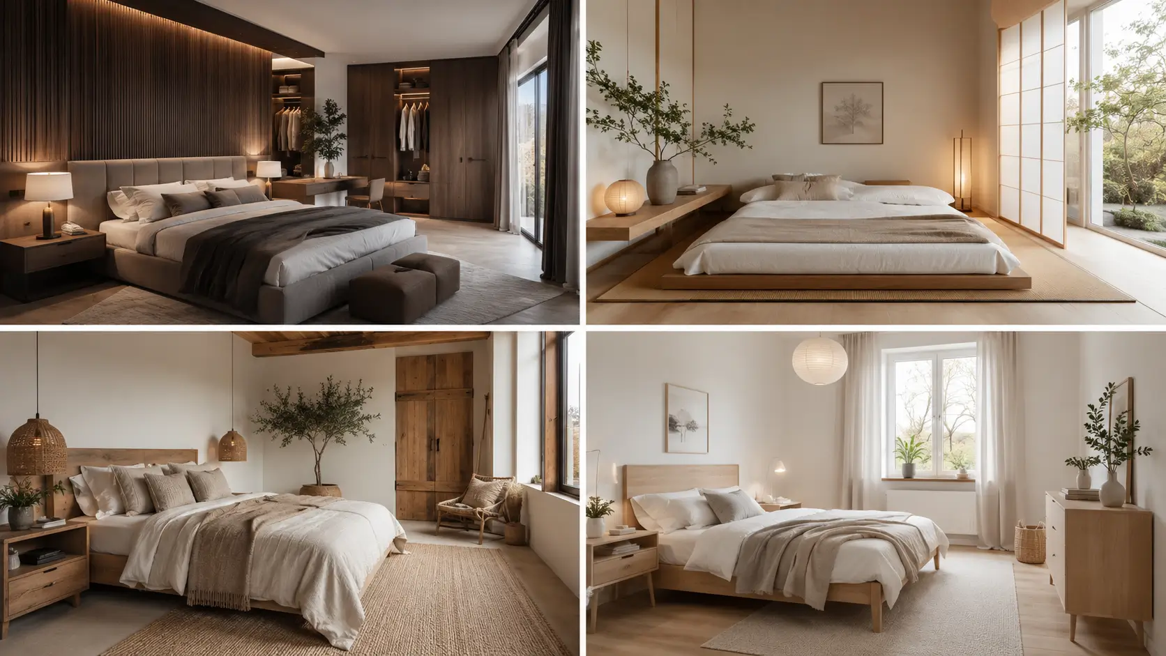Inspirasi interior kamar tidur modern, Japandi, natural, dan Scandinavian