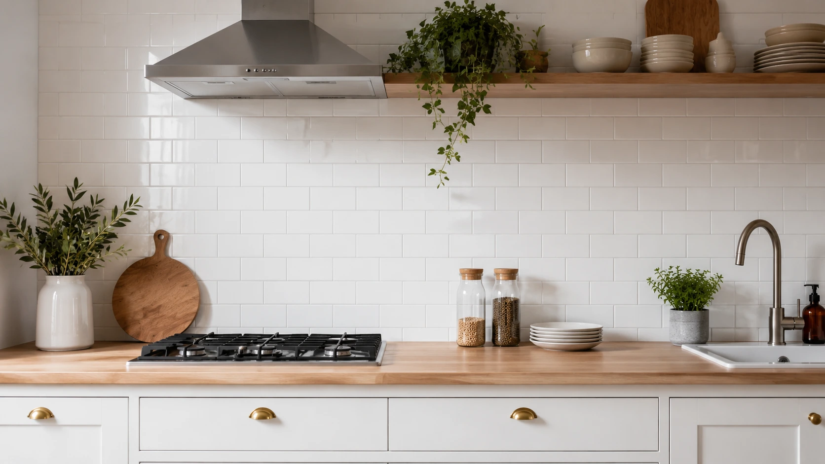 Inspirasi motif keramik dinding dapur subway tile, marmer, dan terrazzo.