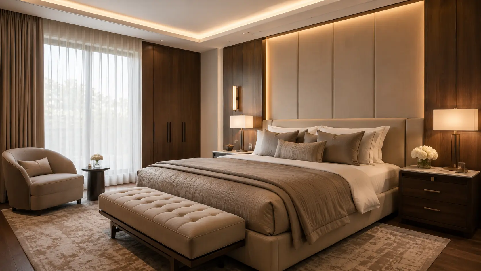 Interior kamar tidur elegan bergaya hotel
