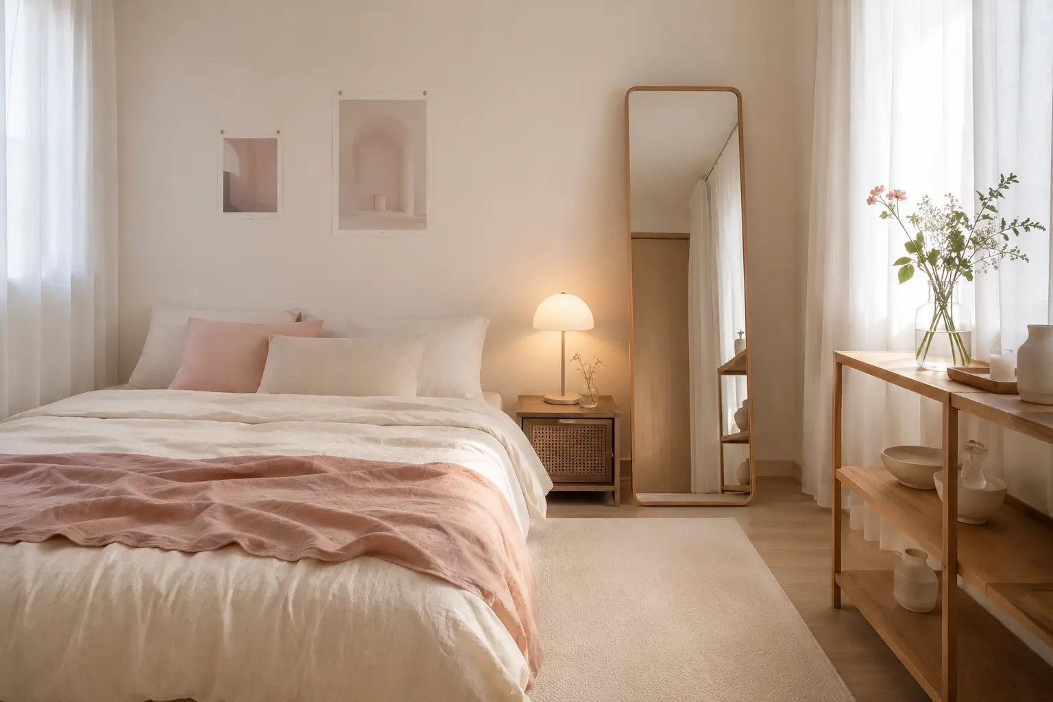Kamar tidur aesthetic ala Korea dengan warna lembut