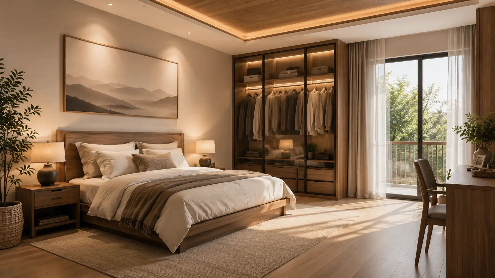 Kamar tidur modern dengan pencahayaan alami dan sirkulasi udara yang baik