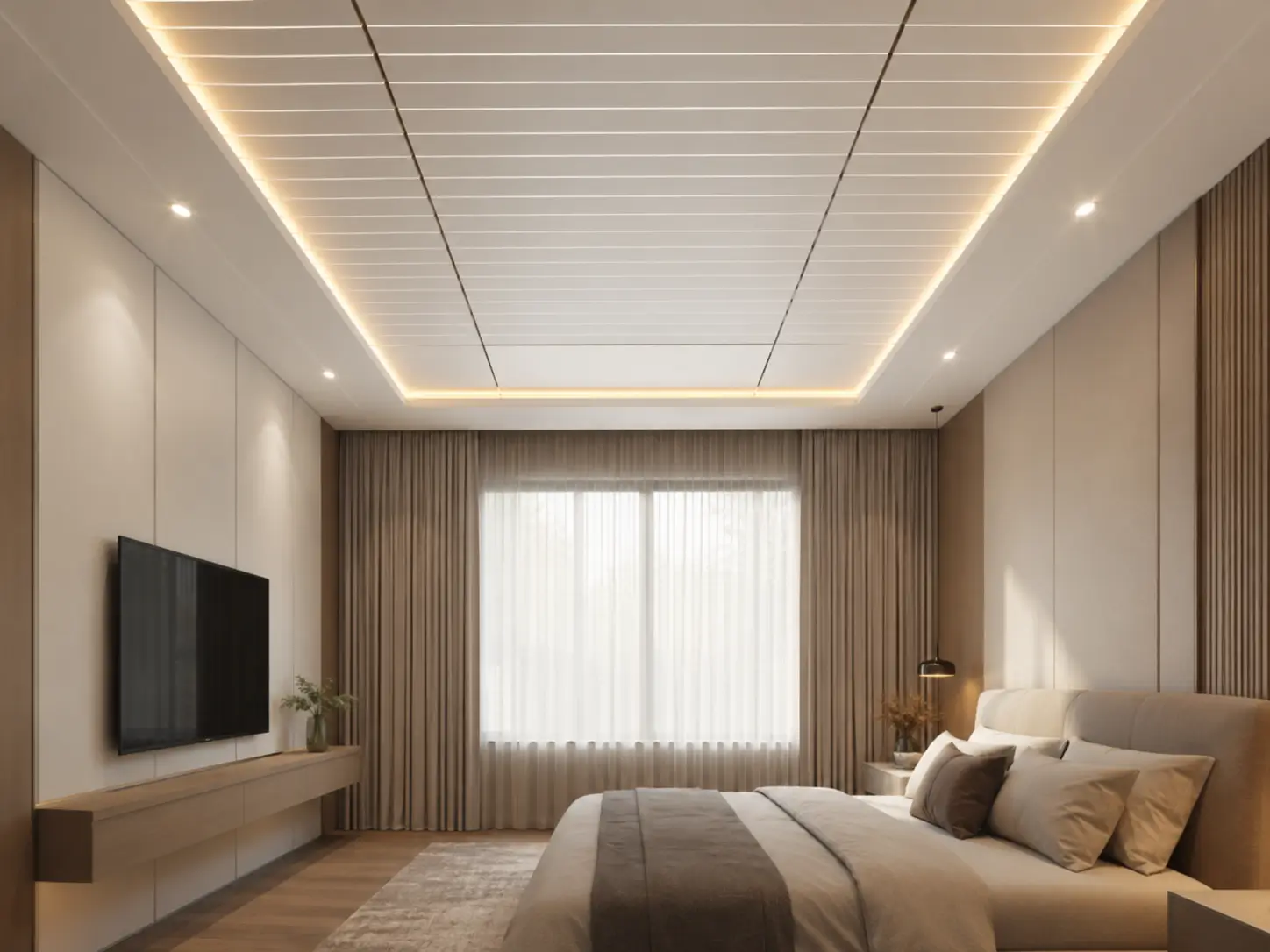 Model Plafon PVC Garis Linear Bergaya Modern