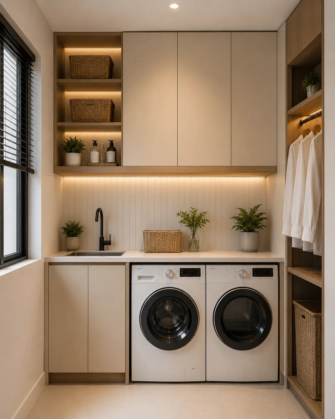 Ruang Laundry dengan Kabinet Custom