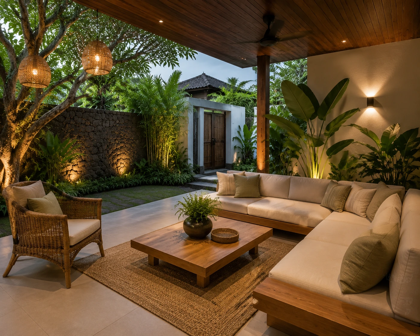 Ruang Tamu Outdoor dengan Nuansa Natural
