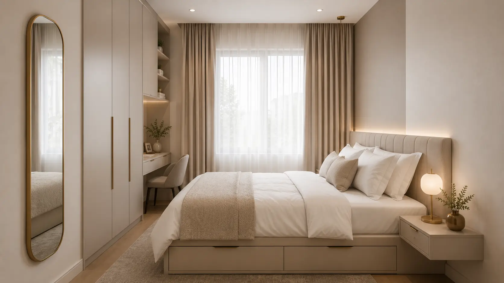 Warna cat kamar tidur elegan untuk ruangan sempit agar terlihat luas